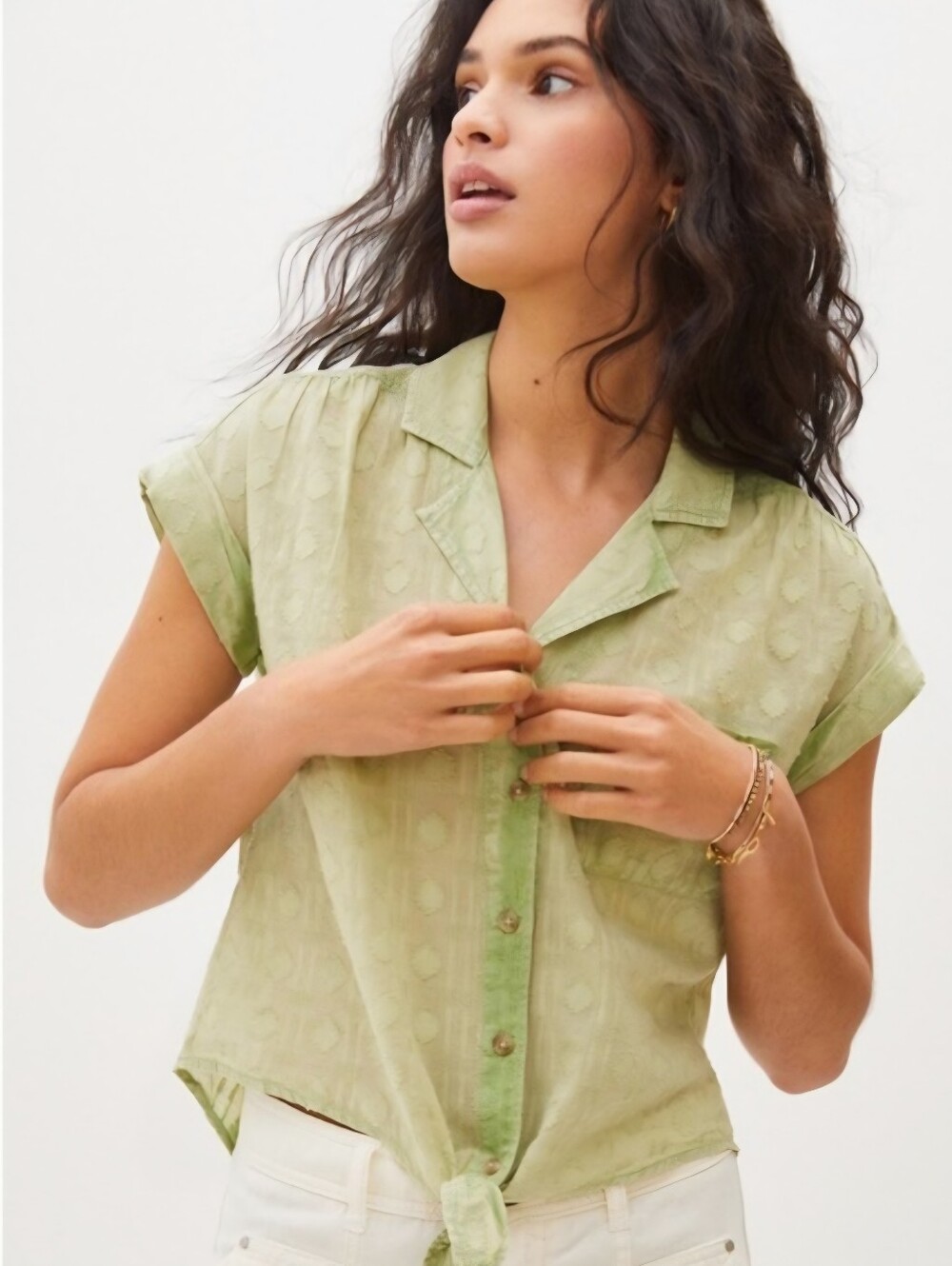 Anthropologie Pilcro The Cammie Surf Tie Hem Button Front Blouse